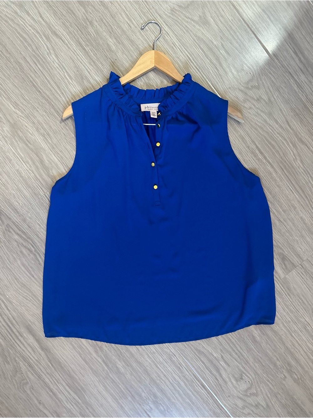 Philosophy Blue Ruffle-Neck Sleeveless Blouse